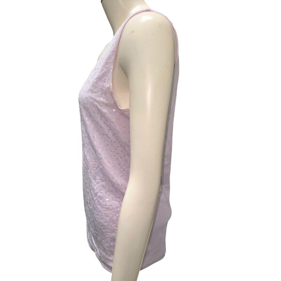 Ann Taylor Petite Medium Sheer Lilac Sequin Tank Top Sleeveless Scoop Neck Light - Picture 3 of 11